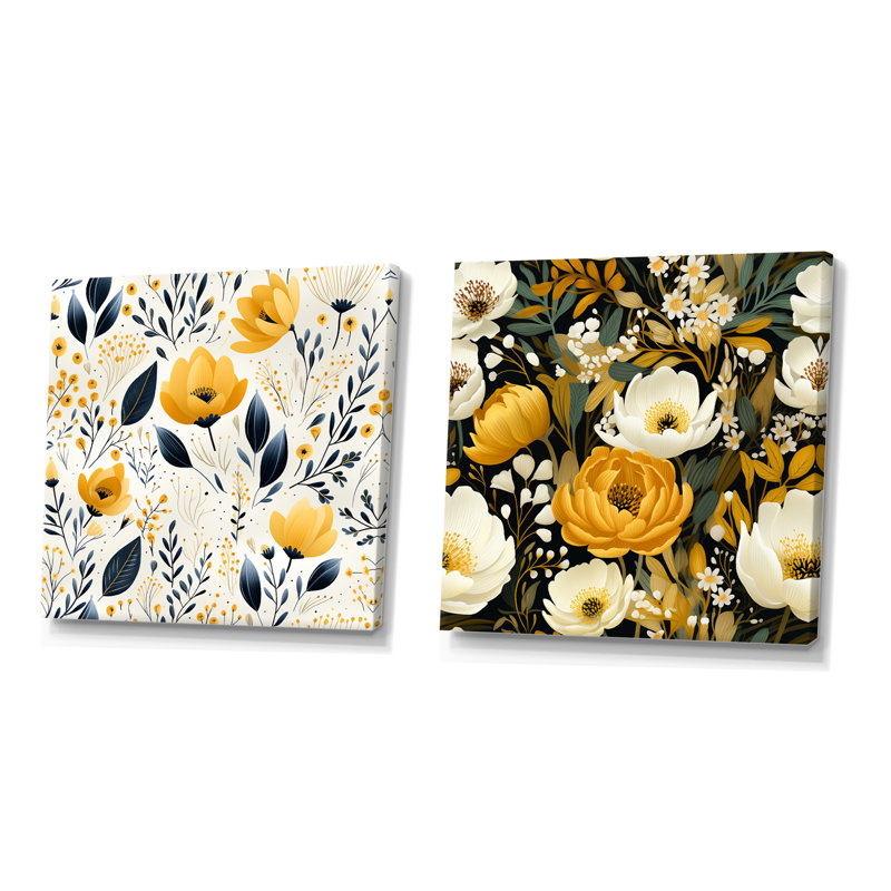 Erwan - Ensemble de 2 impressions sur toile florales, Toile tendue, H 16 po x l 33 po x P 1 po