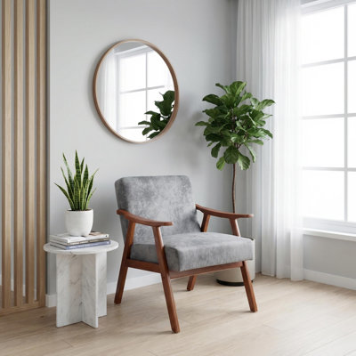 Mid-Century Reception Lounge Chair with Cushioned Seat & Wooden Arms