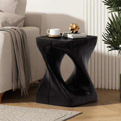 Table d'appoint Black Twist avec surface semblable au bois, idéale pour les espaces intérieurs et extérieurs, 11,67 po x 11,67 po x 16 po, capacité de soutien de 200 lb, table sans forme d'assemblage, finition, fonctionnalité intérieure / extérieure, 16 po