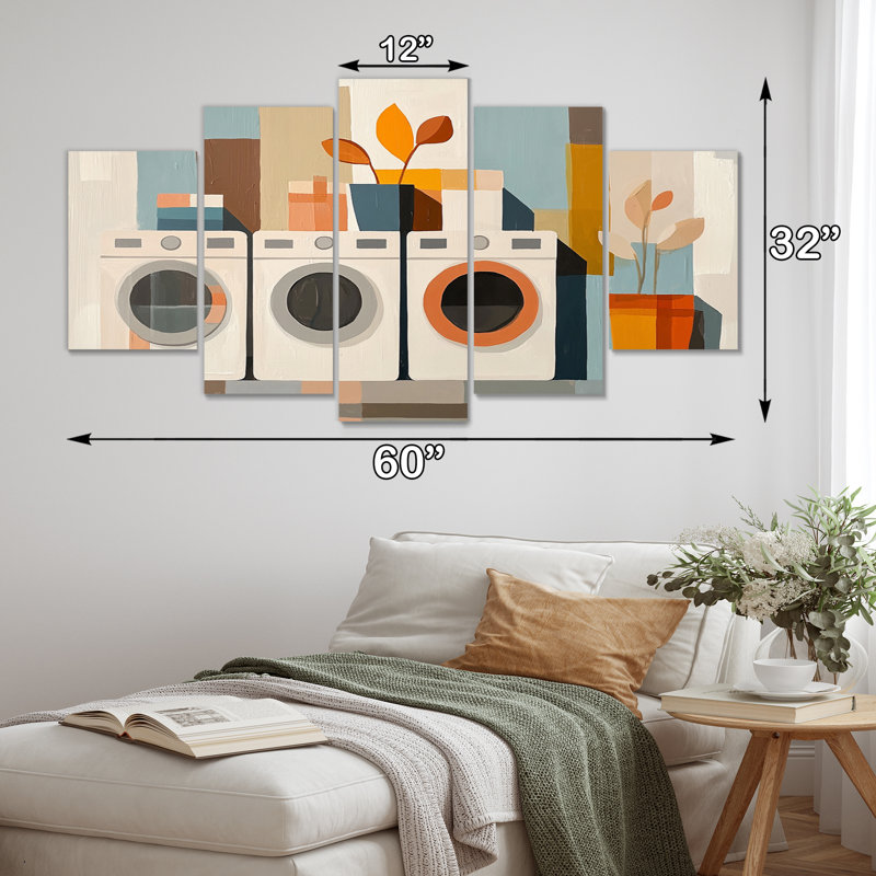 Orange Laundry Lines I - Ensemble d'art mural sur toile Laundry