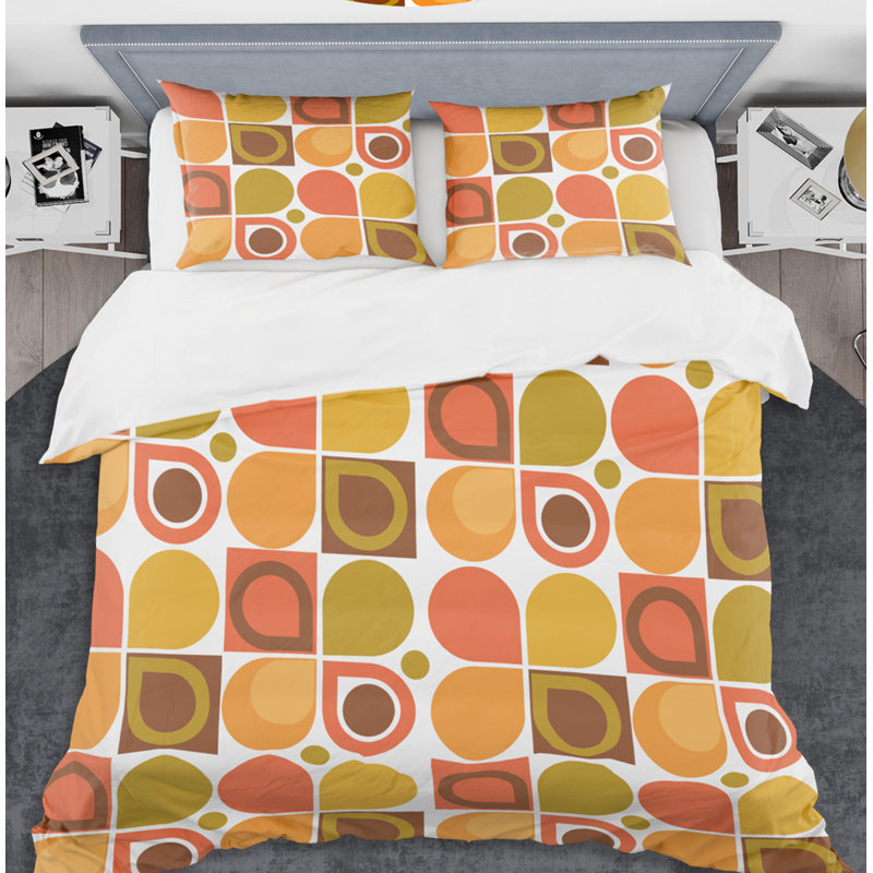 Ensemble de housse de couette Mid-Century - Abstract Retro Geometric VI, Housse simple + 1 taie décorative