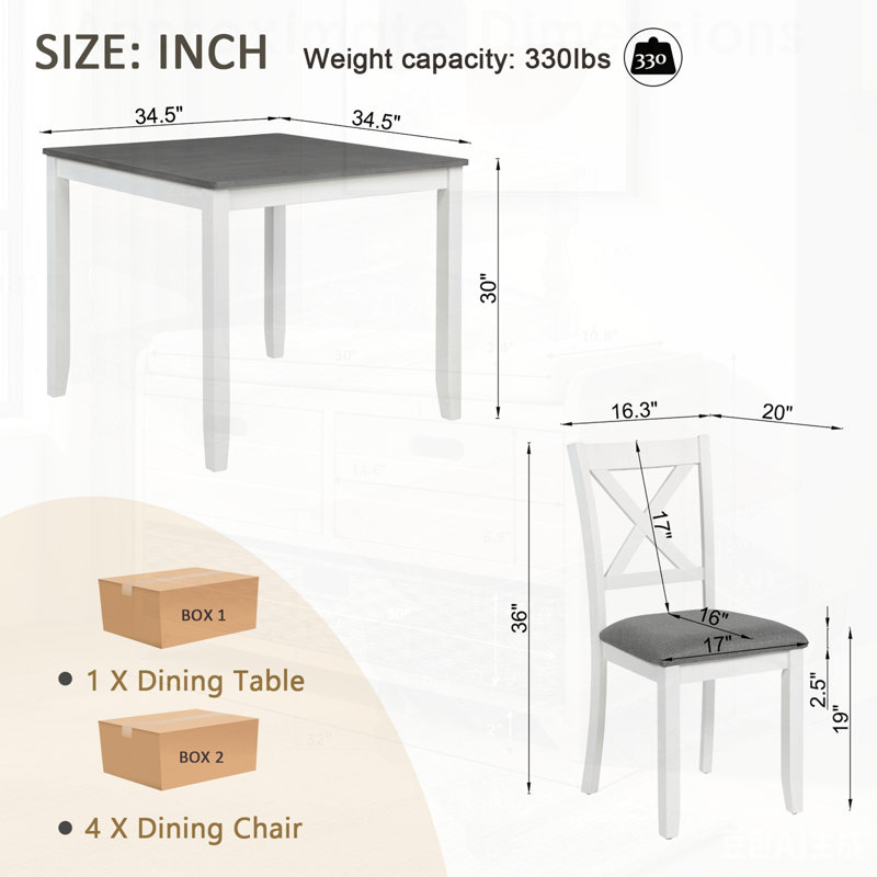Ensemble de table de salle à manger 5 pièces avec 4 chaises, conception moderne en bois pour les petits espaces, parfait pour les repas et les rassemblements dans la cuisine ou la salle à manger