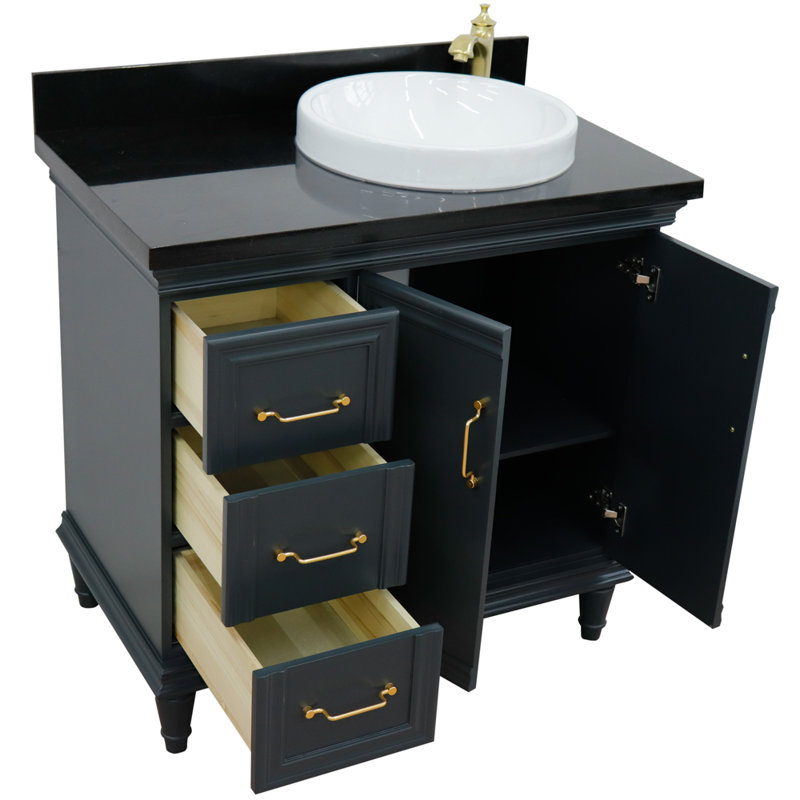 Lerwick 37'' Single Bathroom Vanity with Granite Top, Dark Gray