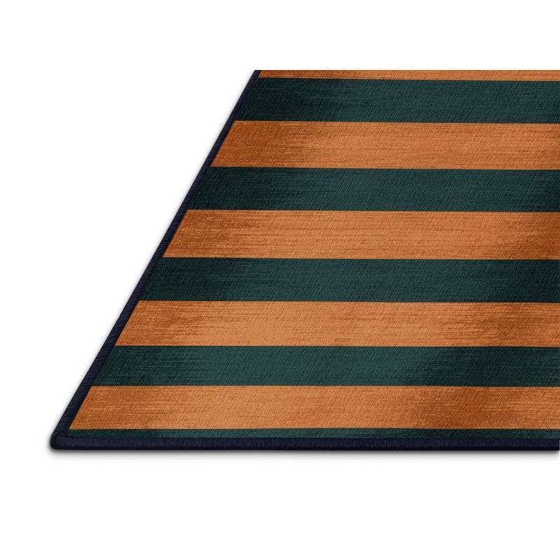 Tapis bleu à rayures horizontales lavable à la machine, Rectangle 7 pi x 9 pi