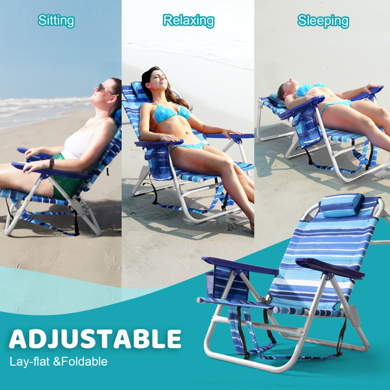Berget Backpack Beach Chairs, Folding Heavy Duty Camping Chair, Blue