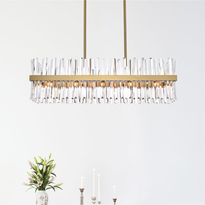 Athol Metal Linear Chandelier with Crystal Accents, Satin Gold, 12" H x 42" W x 12" D, 24