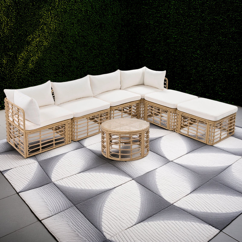 The 7-Piece Outdoor Garden Furniture Set Adopts An All-Weather Rattan Modular Sofa Design, Paired With Thick Cushions And Pillows, Which Can Be Freely Combined And Is Suitable For Meeting Needs In Gardens, Backyards, Balconies And Other Scenes.