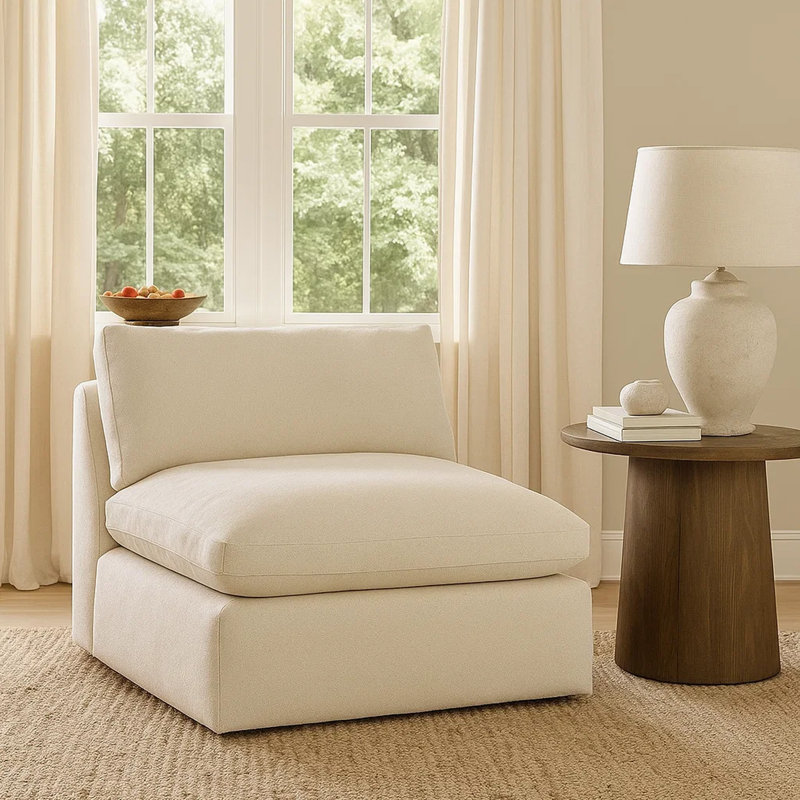 Fauteuil d'appoint sans accoudoirs modulaire Elize, polyester beige, rembourrage moelleux