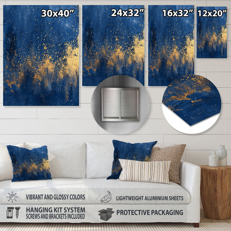 Golden Starry Night - reproduction d'art murale abstraite, Métal métal, H 32 po x l 24 po x P 1 po
