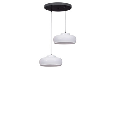Lustre réglable élégant, structure en métal, finition blanche et noire | Diamètre de 9,8 po x H 5,1 po | Hauteur réglable de 8,3 à 27,6 pouces | 2 x culot E27 de 40 W maximum (ampoule non incluse) | Éclairage élégant pour la maison et le bureau