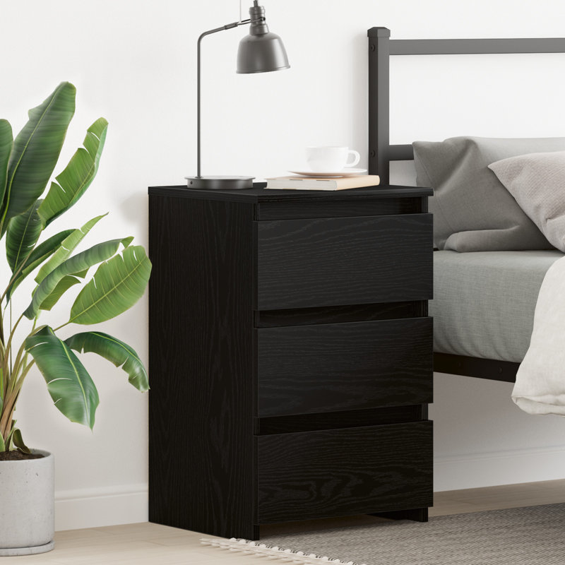 vidaXL Bedside Cabinet Black Oak Engineered Wood Standard Bedside Table
