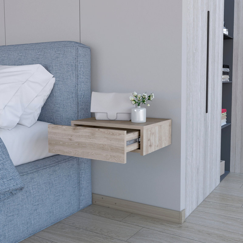 Table de chevet fonctionnelle grise avec surface flottante robuste, Gris clair