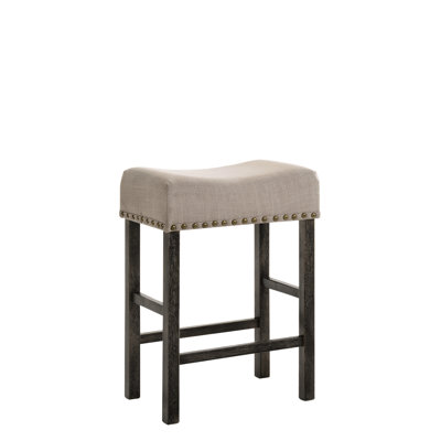 Tabourets de comptoir Aubrie en lin brun clair et gris (2) - Option 2, revêtement