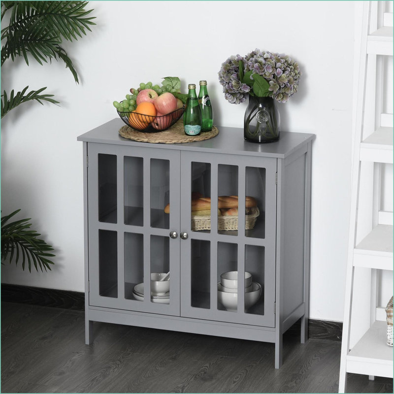 Buffet avec 2 portes | Armoire de rangement en bois aggloméré gris | Polyvalent | Base surélevée