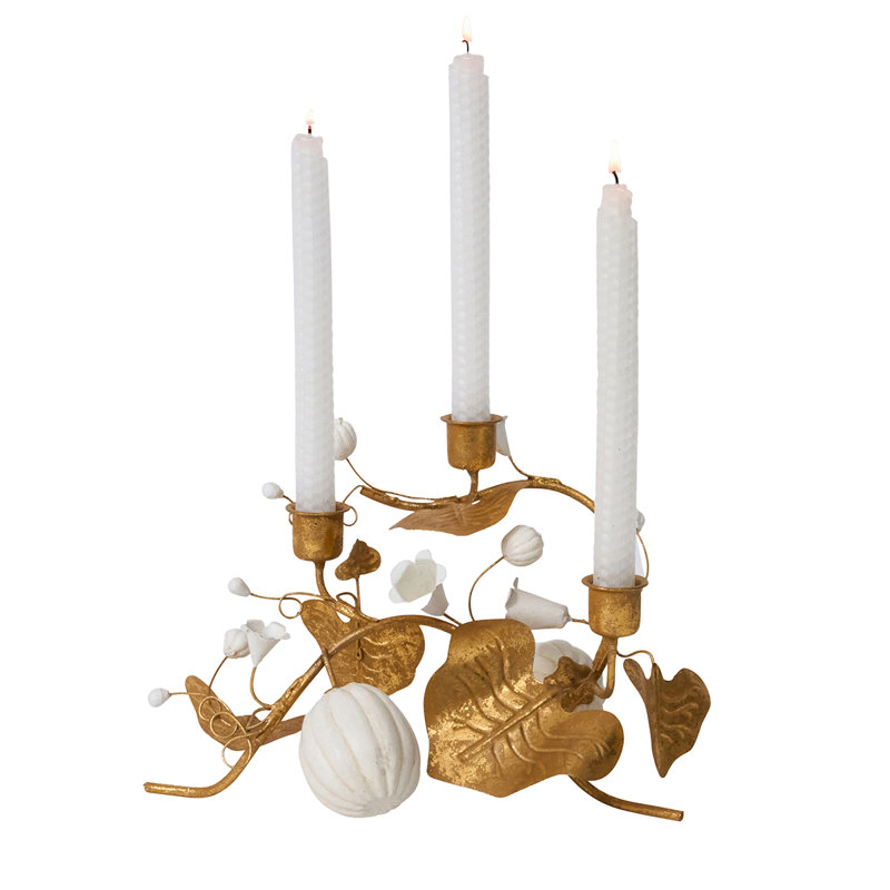 Forest Walk Pumpkin & Vine Candlestick Holder - Gold, 7.25" H x 12" W x 7" D, 3