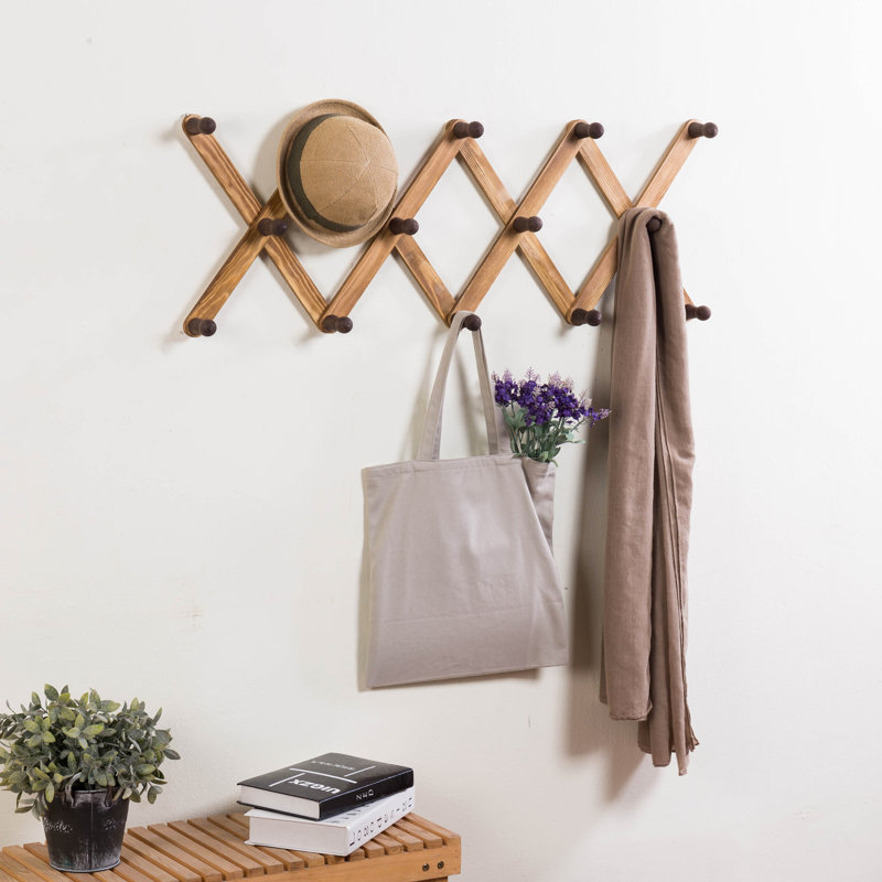 Amita Solid Wood Wall 14 - Hook Wall Mounted Coat Rack, Dark Brown