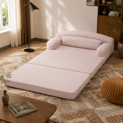 Canapé-lit en velours côtelé pliable - canapé convertible en mousse haute densité (rose)