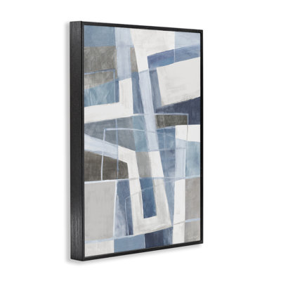Subtil Blue Geometrics, impression par estampe numérique, design par Hannah Dawson