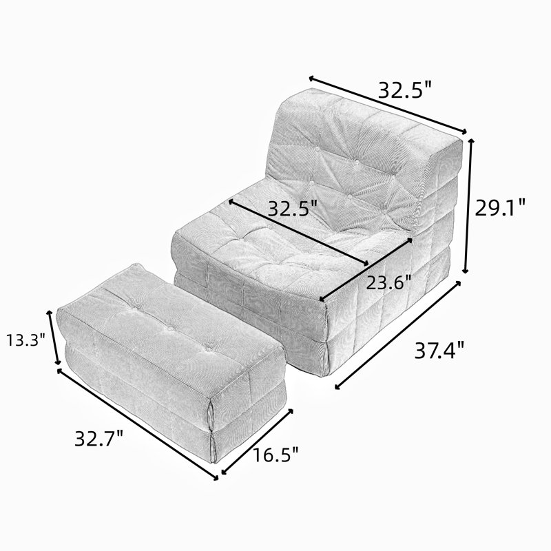 Canapé 32,5 po en mousse viscoélastique avec repose-pieds - aucun besoin d'assemblage, Beige