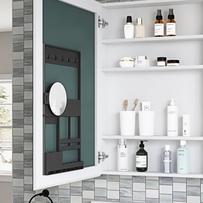 Armoire de salle de bain l 24 po x H 36 po avec miroir - bords biseautés, porte gauche, grand espace, miroir, charnières, bois d'ingénierie blanc l 24 po x H 36 po, compartiment intérieur spacieux, gauche, matériau de qualité
