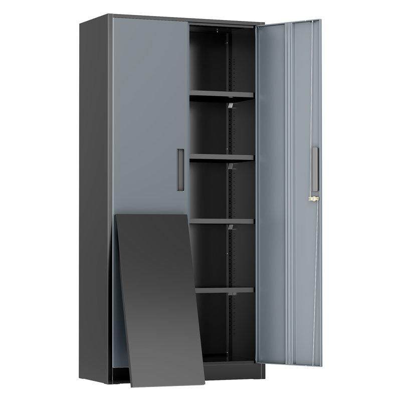 Armoire de rangement simple en acier avec serrure (H 72 po x l 32 po x P 16 po), Noir/gris