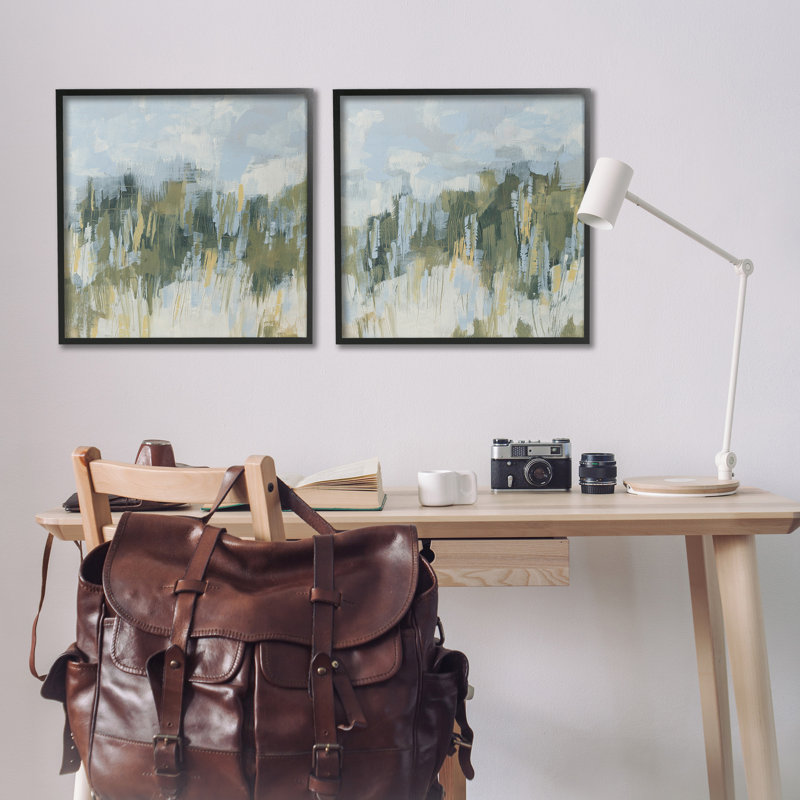 Abstract Brushed Landscape 2 Piece Giclee Art Set by June Erica Vess, Midnight Black Framed Giclee, 24" H x 24" W