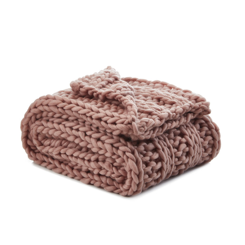Knitted Polyester Solid Color Throw Blanket, Blush