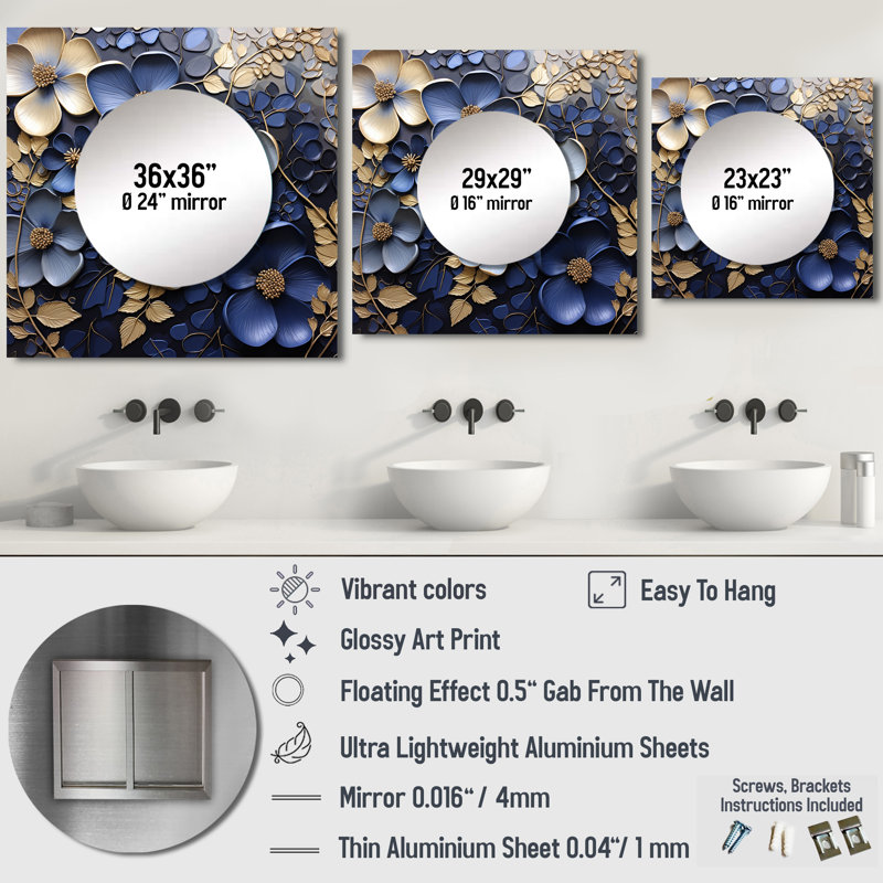Blondina - Grand miroir carré pour décoration murale Violets, 29 po x 29 po