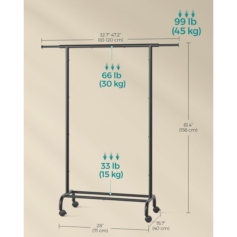 132cm Rolling Clothing Rack