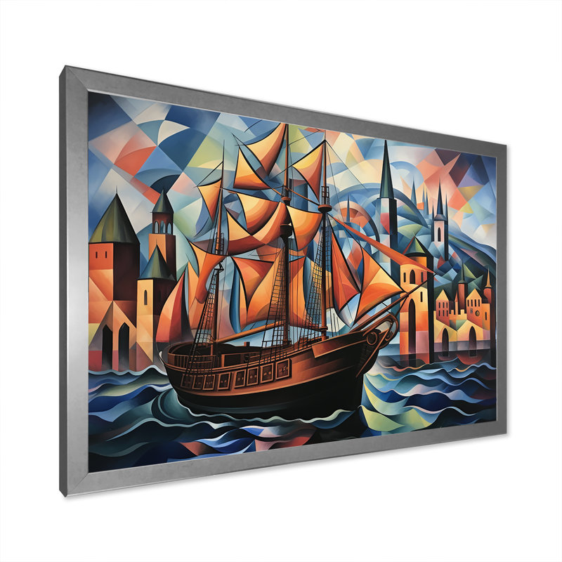 Cubiste de la croisière pirate dans les Caraïbes - art mural bateau côtier, H 34 po x l 44 po x P 1,5 po