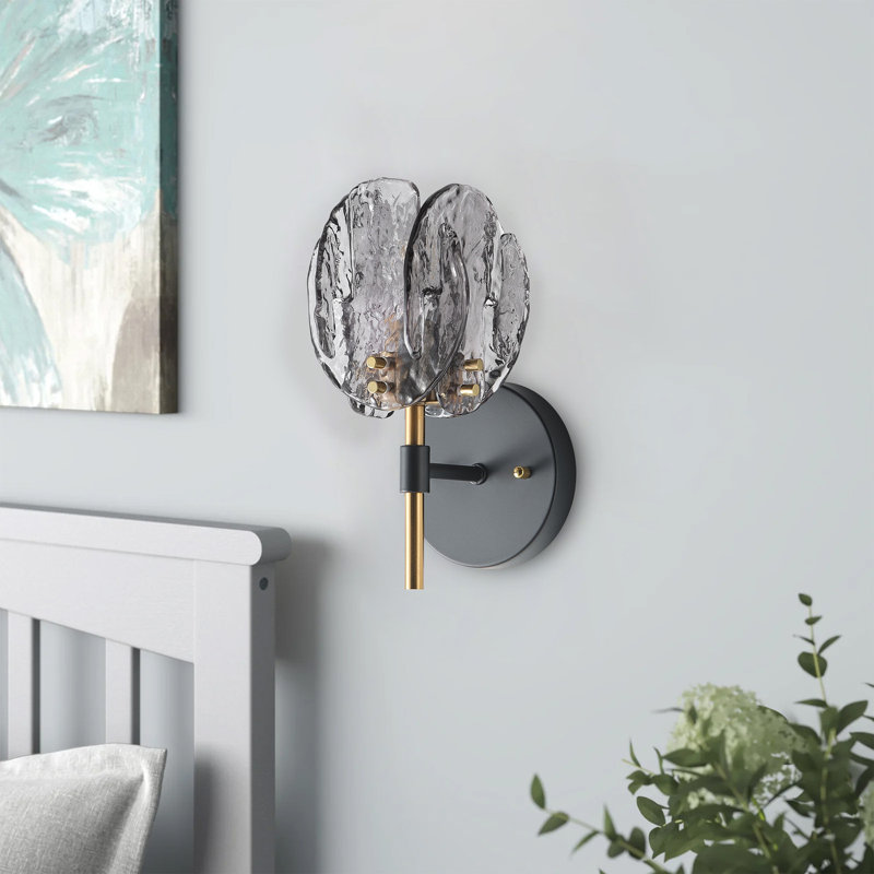 Applique murale moderne à 1 ampoule E12, métal noir et verre gris, intensité variable, applique d'intérieur certifiée UL