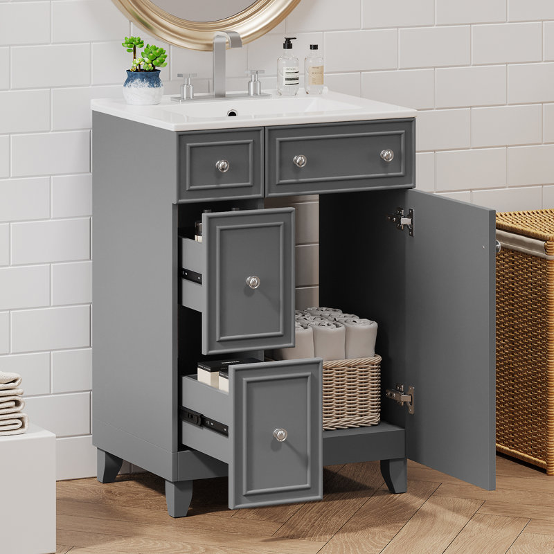 Meuble-lavabo 24 po avec lavabo en céramique, Gris