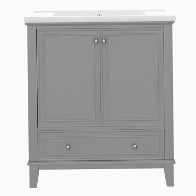 30-inch bath sink set, multi-functional bath cabinet with door and drawer, solid wood frame and MDF board