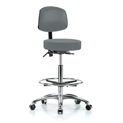 PERCH Chrome Exam Stool with Back and Foot Ring | High Bench Height 26.75-36"