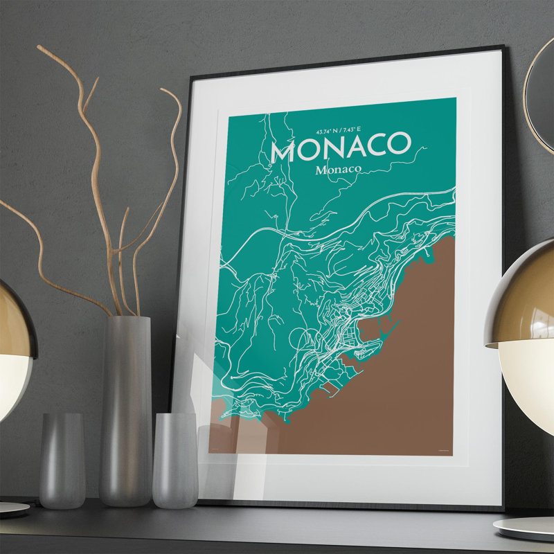 Monaco City Map In Nature - No Frame Print, 36cm H x 24cm W x 0.05cm D