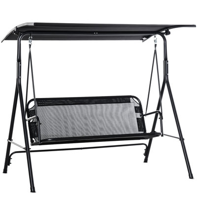 Balancelle d'extérieur avec auvent pour 2 personnes, tissu respirant, noir, pour cour arrière, patio, filet de jardin pour 2 adultes, pieds coulissants, acier, auvent inclinable, patio noir