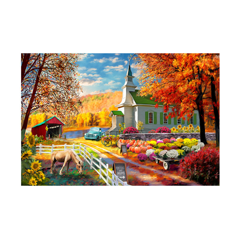 «Vermont Church Fall Fair on Canvas» par Marie August Anderson, reproduction, H 12 po x l 19 po x P 2 po