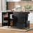 54.5" Farmhouse Kitchen Island With Storage Rack, Drop Leaf, Spice Rack, Rolling Cart & Power Outlet, Black-498068551