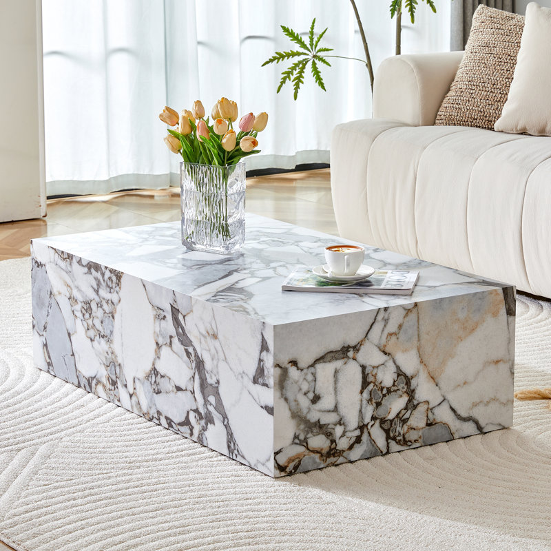 Table basse luxueuse en MDF à motif de marbre blanc