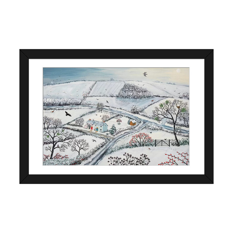 « winter hills », reproduction sur toile, H 16 po x l 24 po x P 1 po, Papier avec cadre noir, Blanc