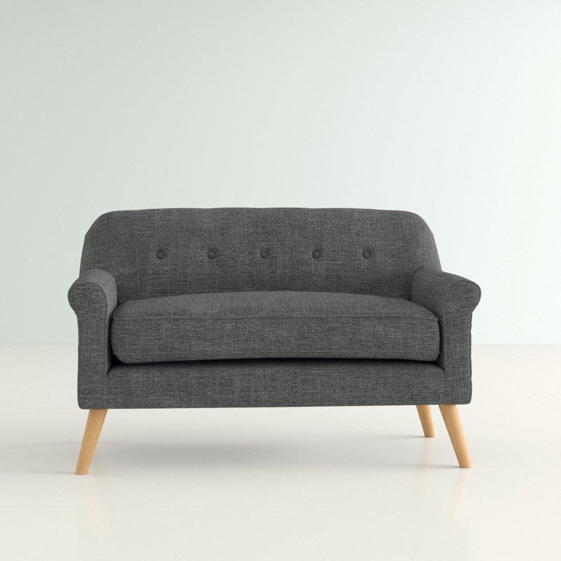 Gray Tufted Fabric Loveseat with Birch Wood Legs
