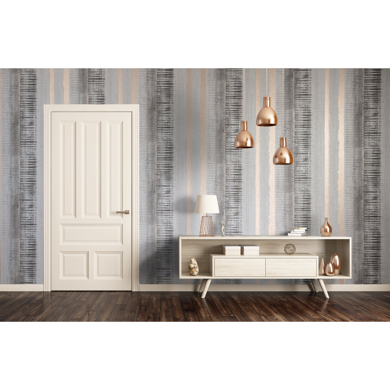 Hermes Smooth Metallic Stripe 10M X 53Cm Wallpaper Roll, Grey Copper
