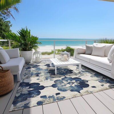 Machine Washable Indoor/Outdoor Xhevrie Navy Rug