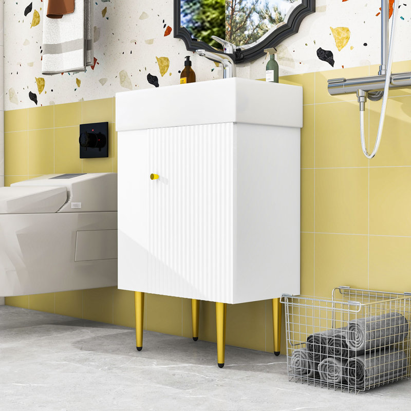 Meuble-lavabo de salle de bain avec lavabo en céramique, Blanc