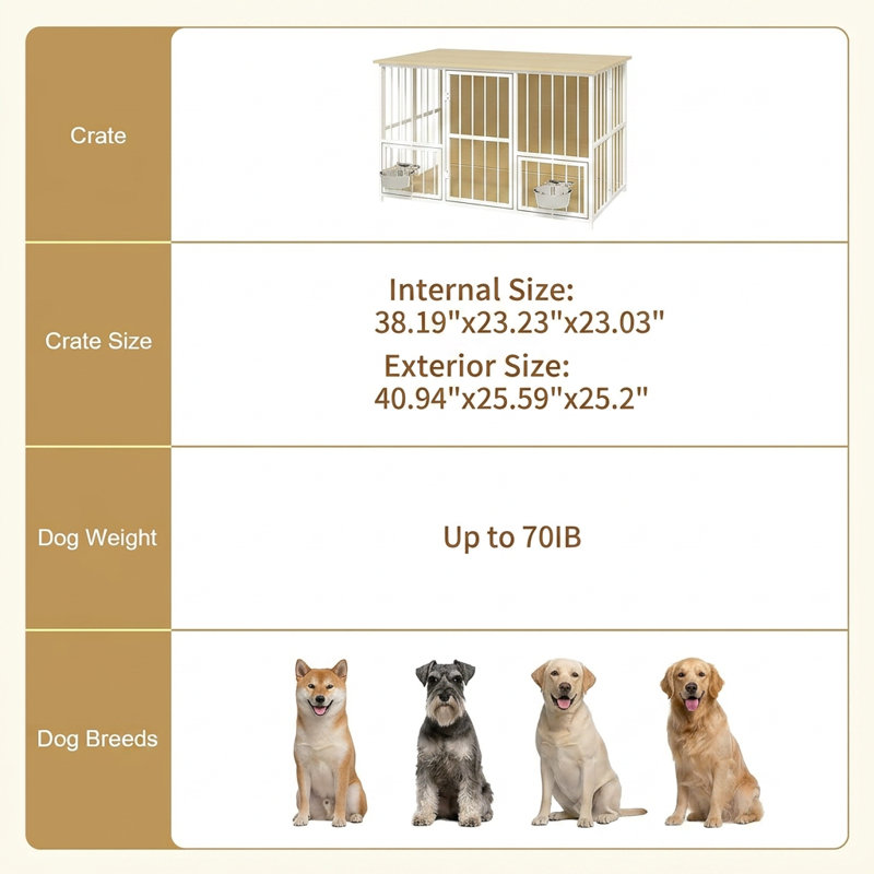 Caisse pliante de 41 po pour chien, Beige / Blanc
