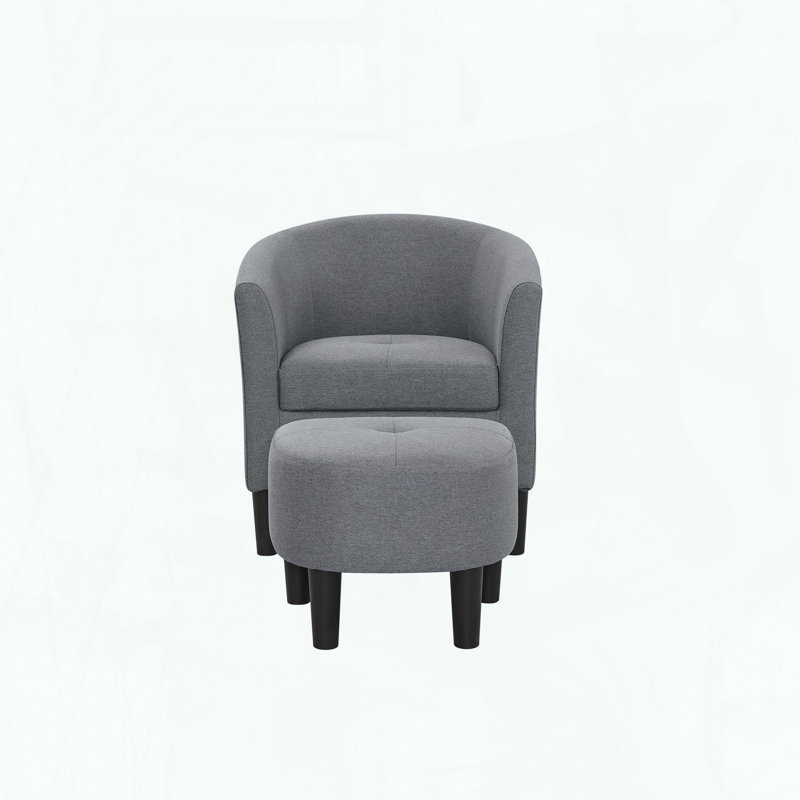 Fauteuil demi-tonneau et repose-pieds - Polyester - Pieds en plastique noir