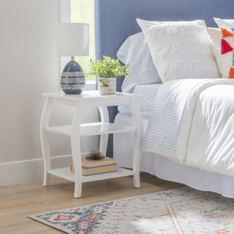Kystin Solid Wood 2-Shelf End Table With Storage, White
