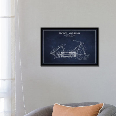 " Joshua A. Hill Motor Vehicle Patent Sketch (Navy Blue) " by Aged Pixel