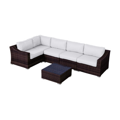 Ensemble de conversation en osier pour 4 personnes avec coussins Moyeda