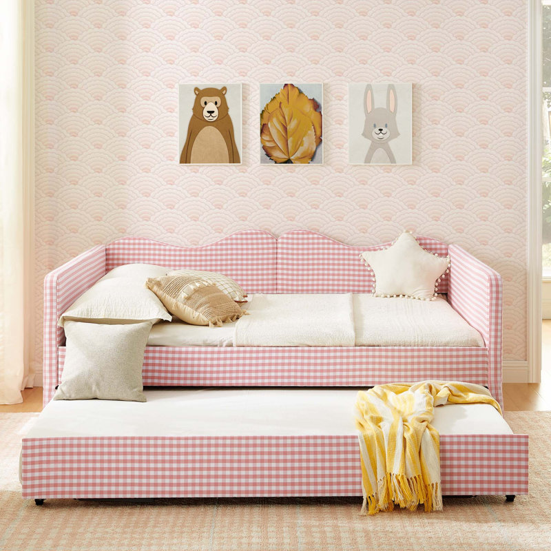 Lit de jour avec lit gigogne escamotable, Full / Double, Pink